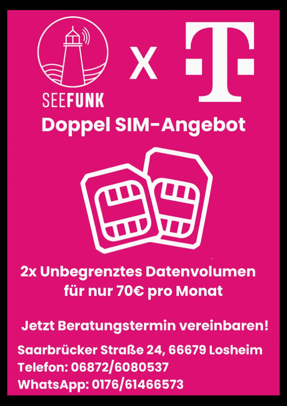 SEEFUNK x Telekom Doppel-SIM-Angebot: 2x unbegrenztes Datenvolumen für 70 € pro Monat